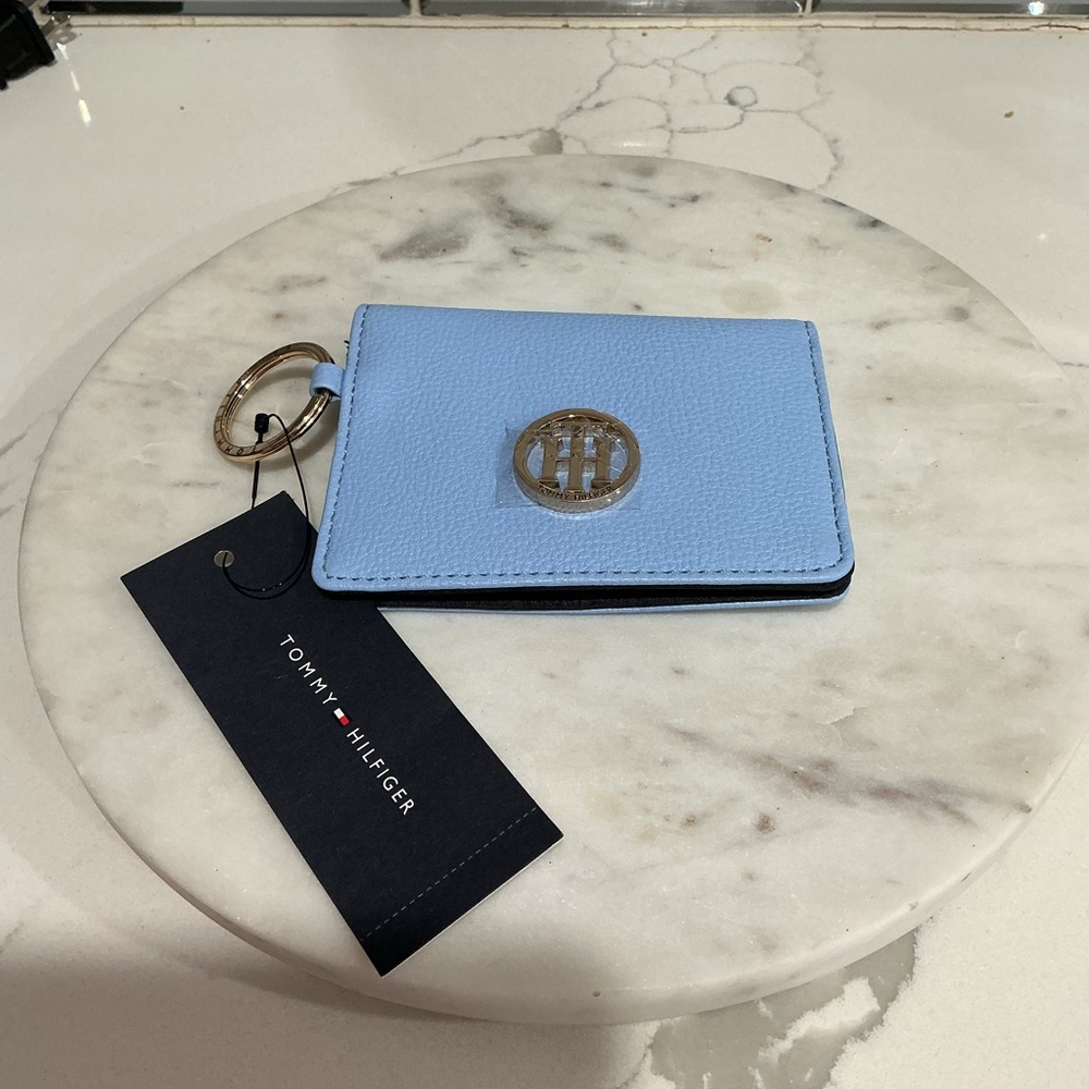 Tommy Hilfiger Baby Blue Leather Card Case with Key Ring